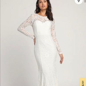 Heartprint white lace long sleeve mermaid wedding gown